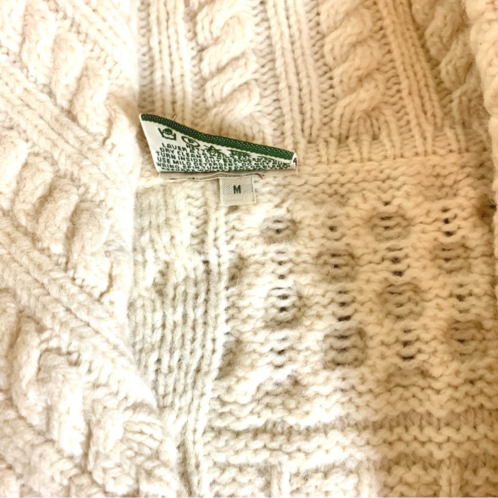 Carraigdonn Irish Merino Wool Oatmeal Chunky Cable Knit
Wrap Cardigan Sweater - Picture 10 of 14
